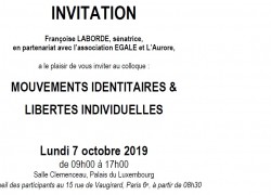 Colloque - Mouvements identitaires et libertés individuelles - le 7 octobre 2019