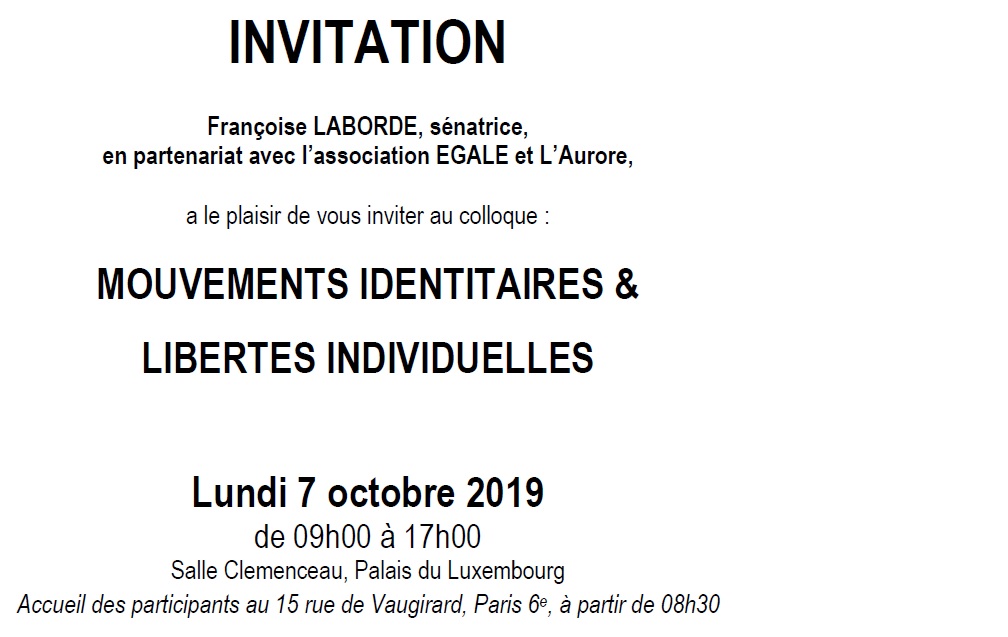 Colloque - Mouvements identitaires et libertés individuelles - le 7 octobre 2019
